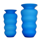 Paire de vases en satin bleu, verre de Murano vintage