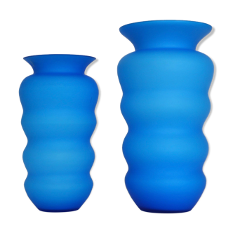 Pair of blue satin vases, vintage Murano glass
