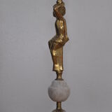 Ancient alabaster lamp and bronze cherub decoration
