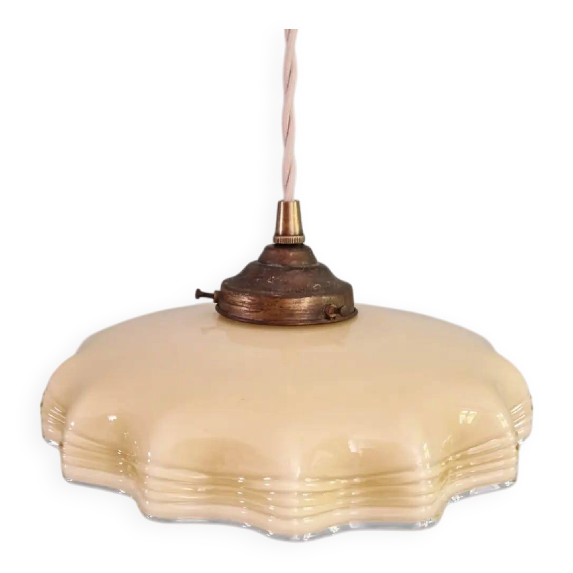 Art Deco suspension in yellow opaline with ouraline, 1920-30.