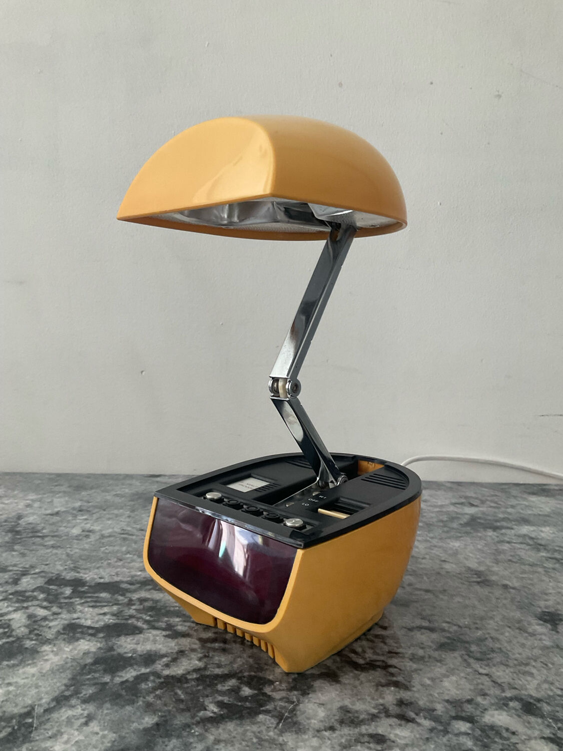 Timco articulated desk lamp with alarm clock from the 1970s.