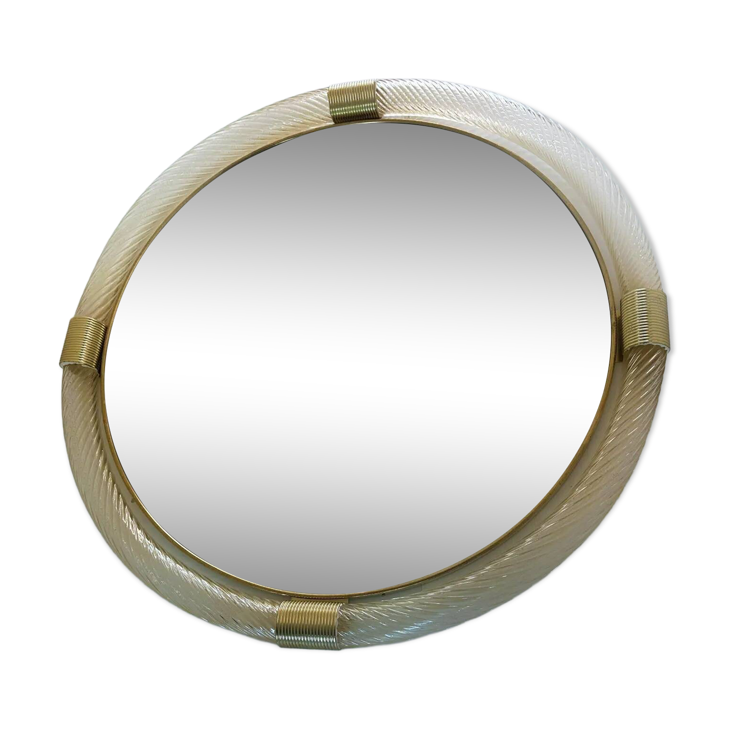 Luxury Round “Torciglione” Gold Murano Glass Wall Mirror in Barovier Style