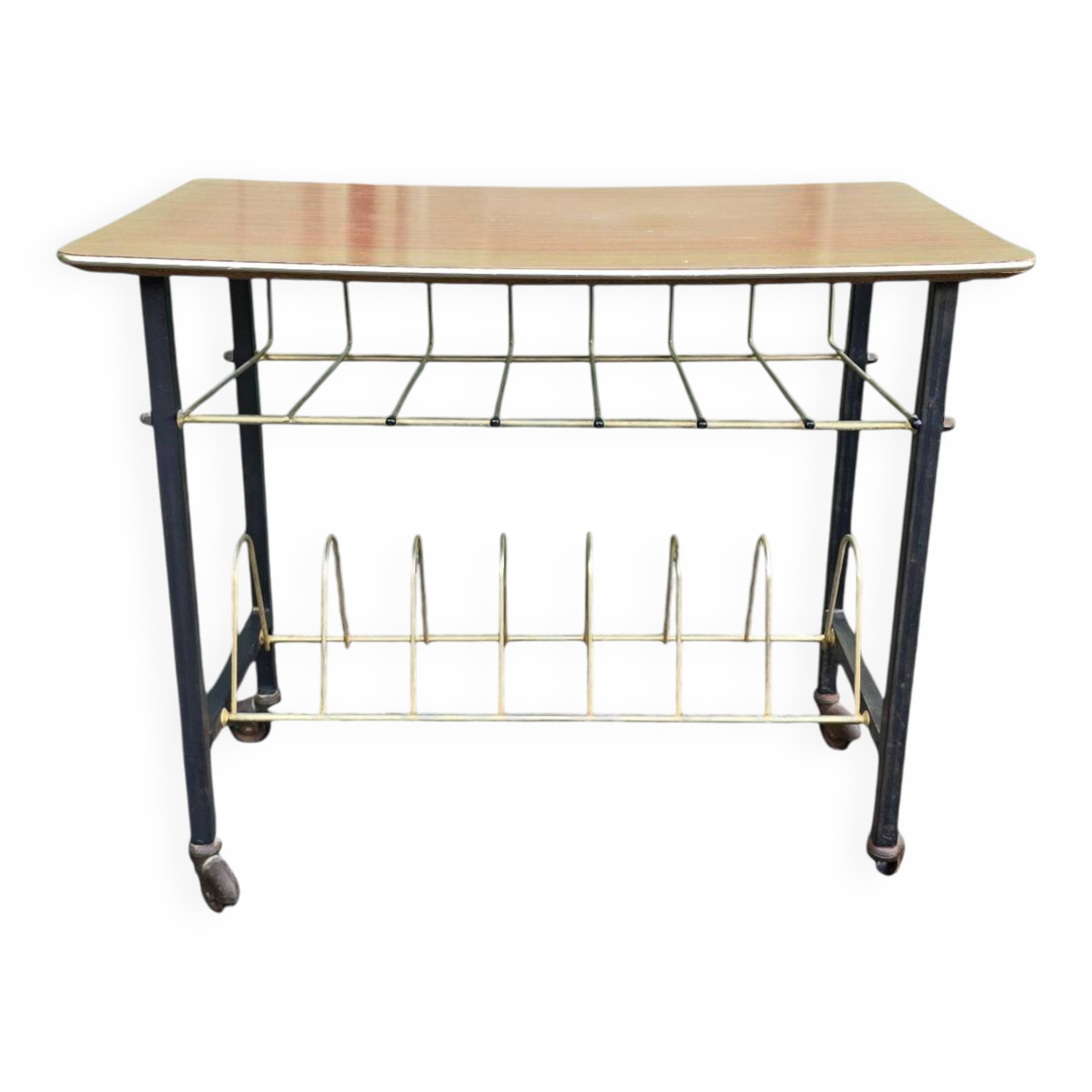 Vintage 1950s magazine table in metal and formica.