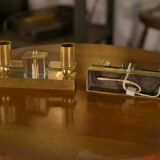 Pair of brass and Bohemian crystal wall lights in the style of Jean Royère, 1940s