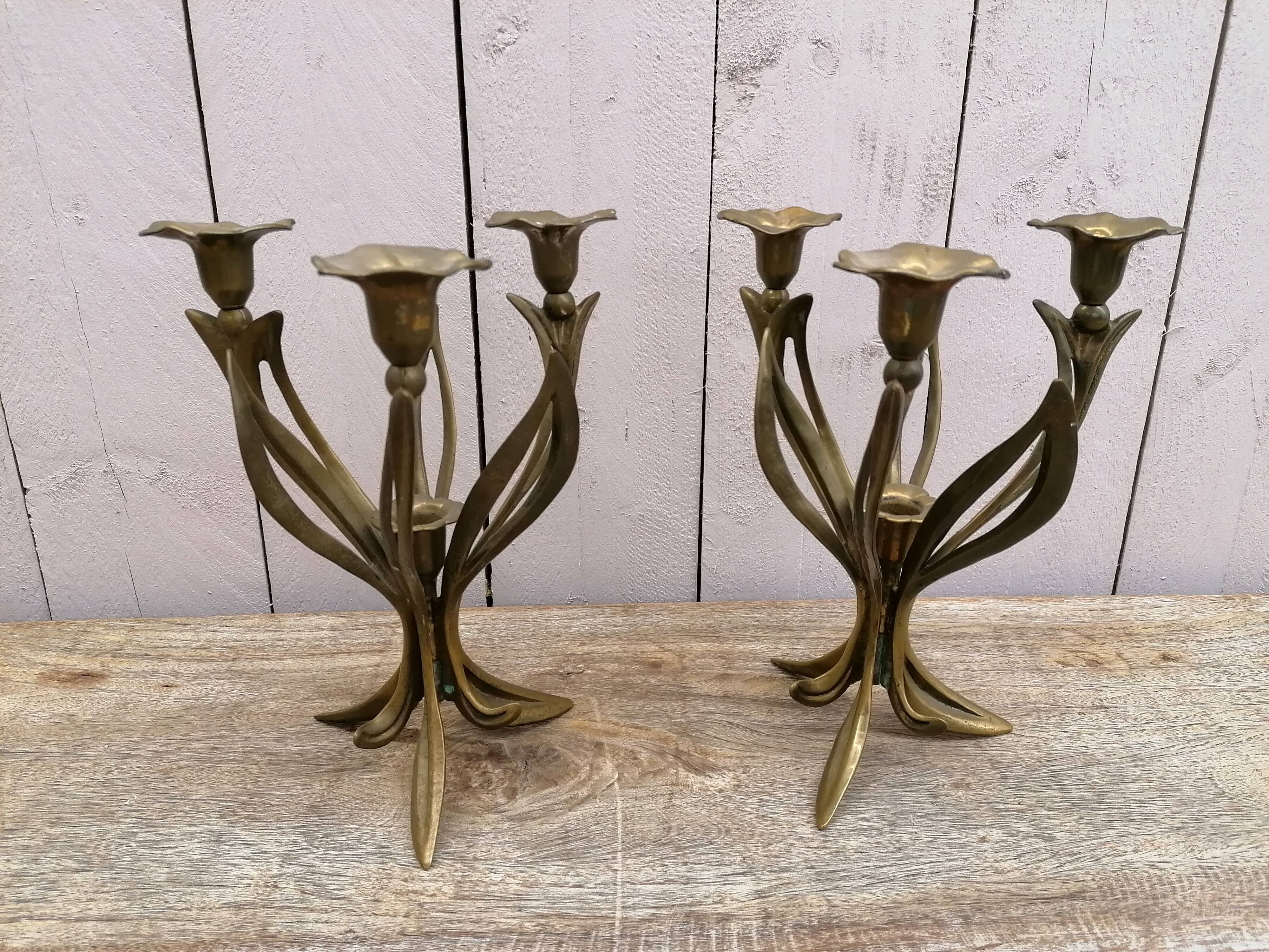 Brass art nouveau chandeliers