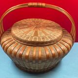 Worker vintage wicker covered basket