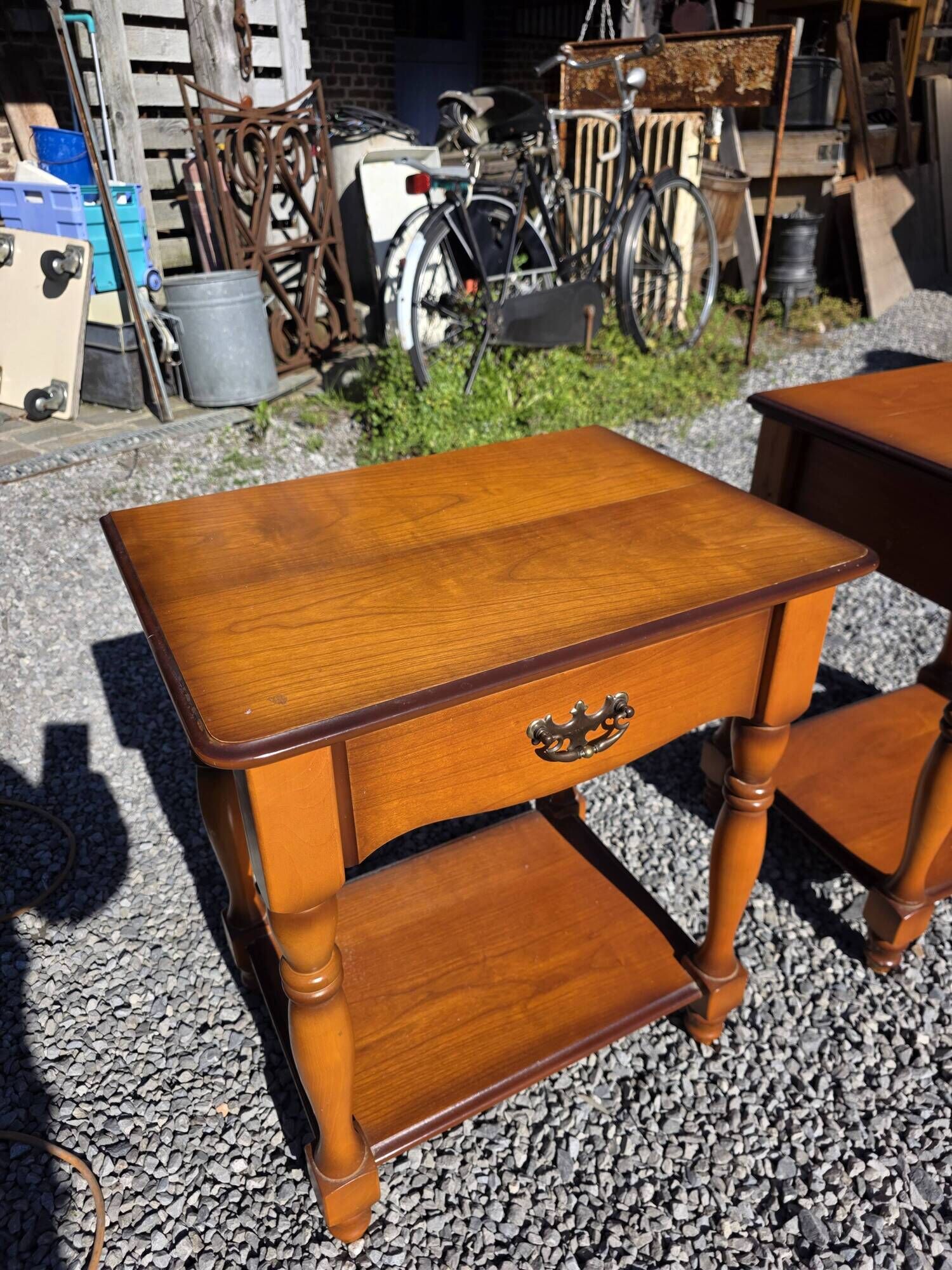 Pair of cherry wood bedside tables from the mid-20th century.