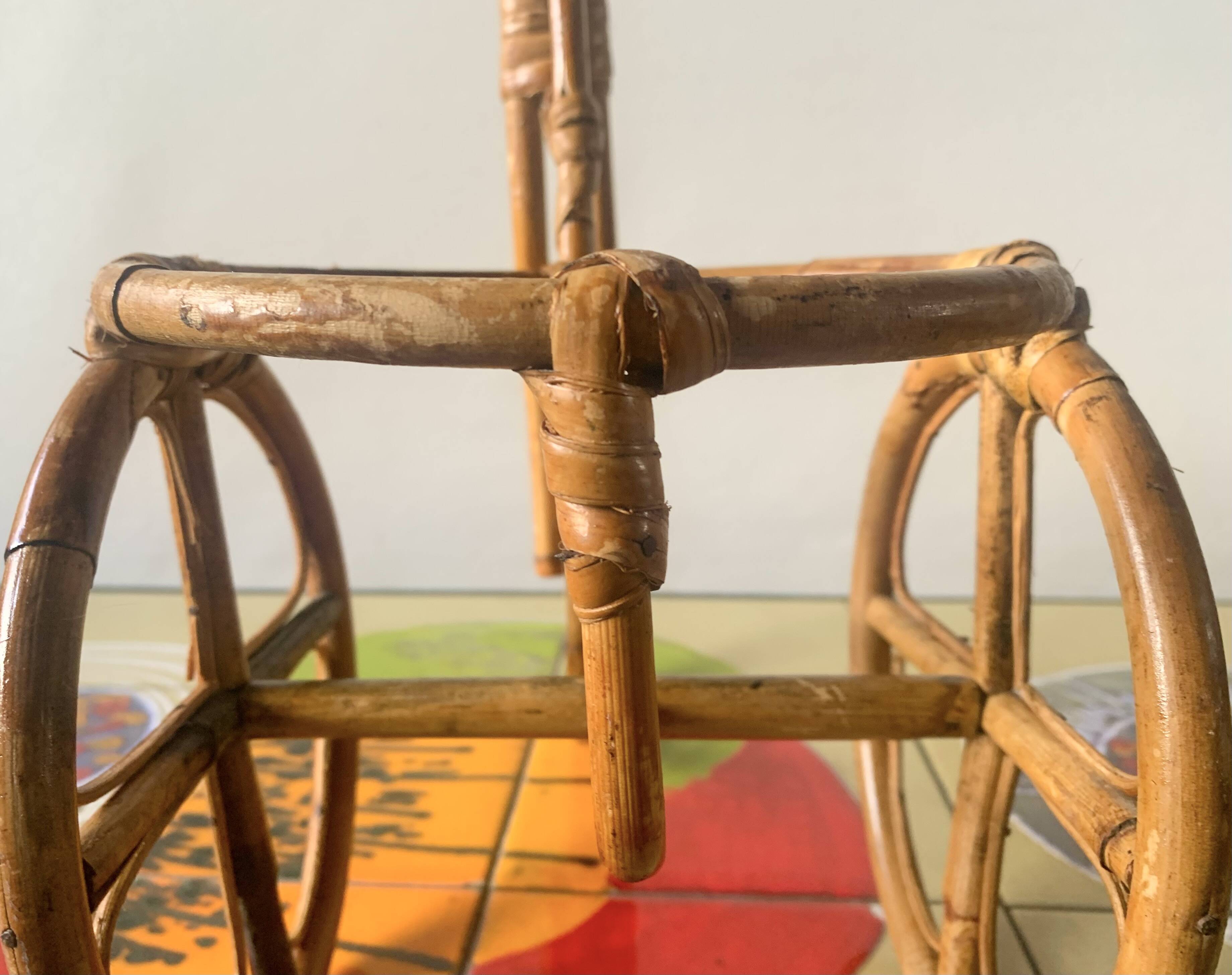 Vintage plant holder tricycle in bamboo and rattan