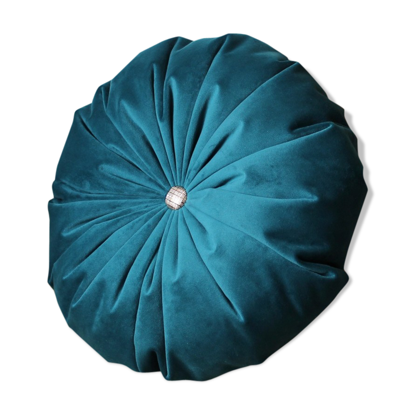 Turquoise round velvet cushion