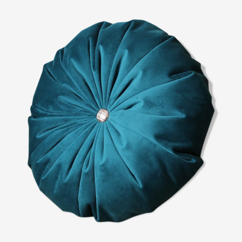 Coussin velours rond turquoise