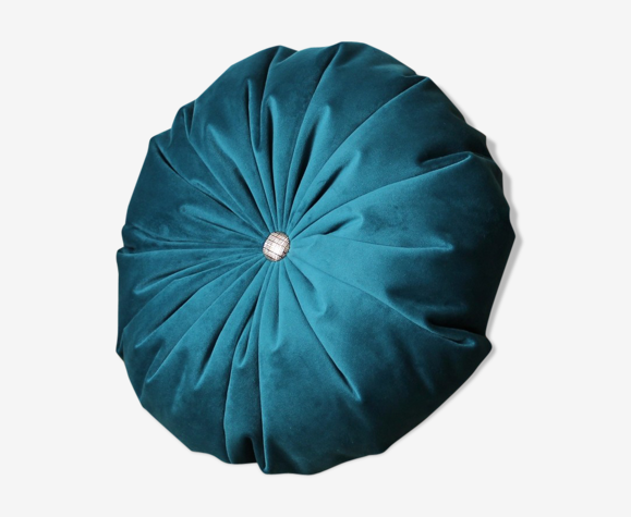 Coussin velours rond turquoise