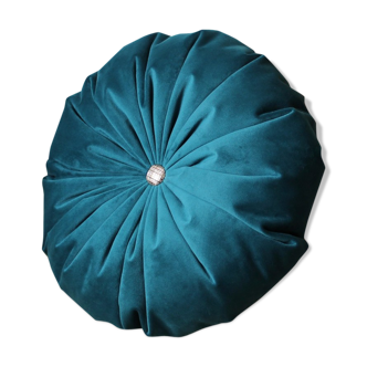 Turquoise round velvet cushion