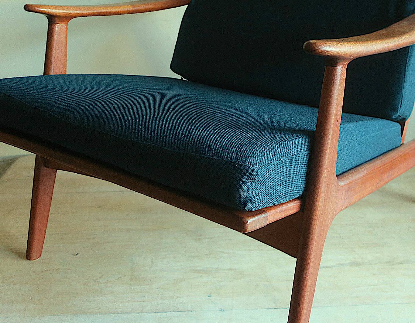 Danish teak lounge chair with blue-green cushions, 1960s