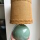 Table lamp with feet in water green opaline and woven lampshade 60s-70s