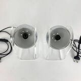 Pair of space age table lamps, chrome sphere and plexiglass, 70s