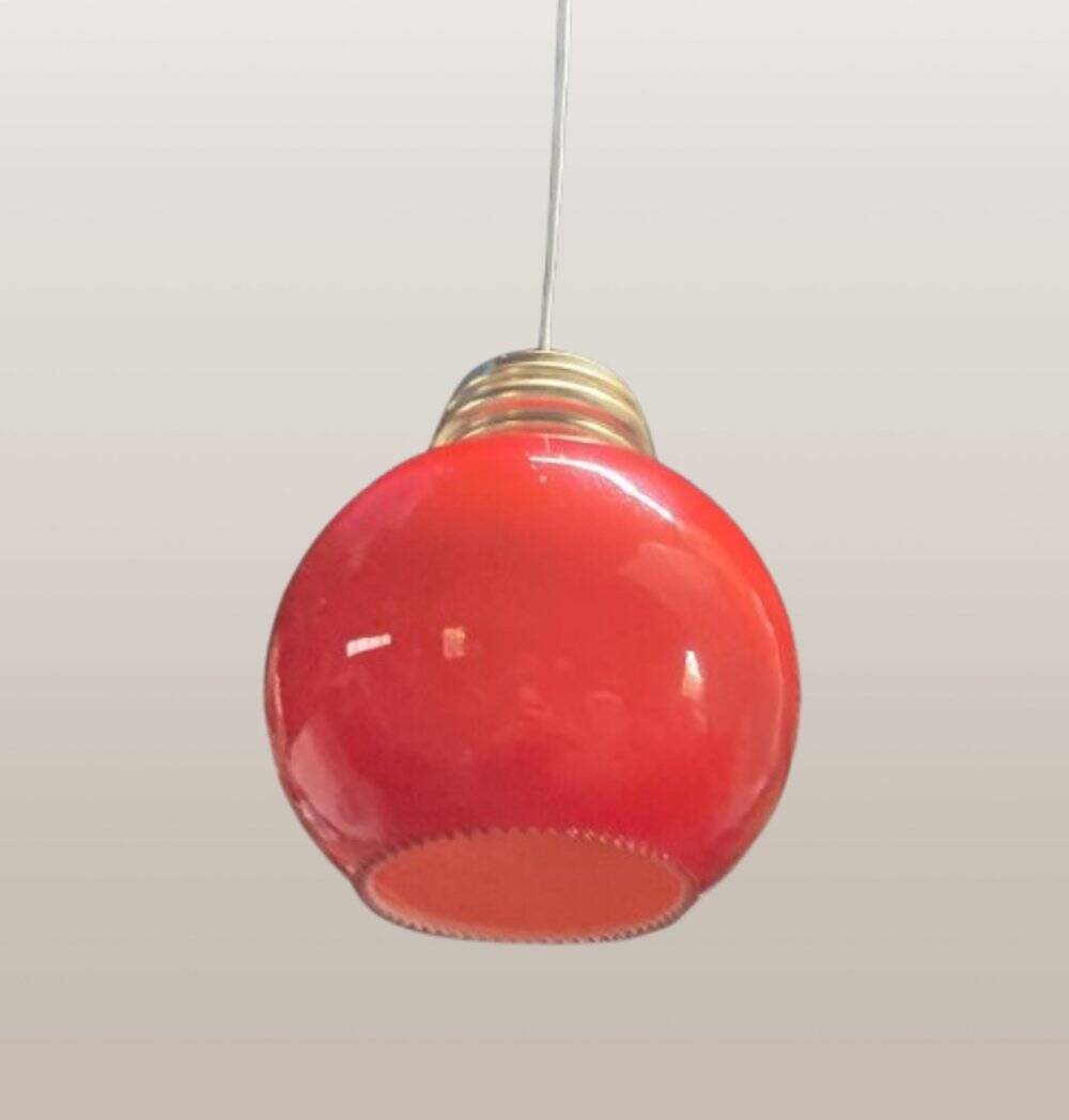 Hanging globe in red opaline glass, 1970s