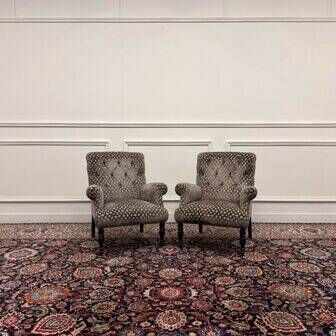 Set of Chesterfield armchairs velvet pattern grey