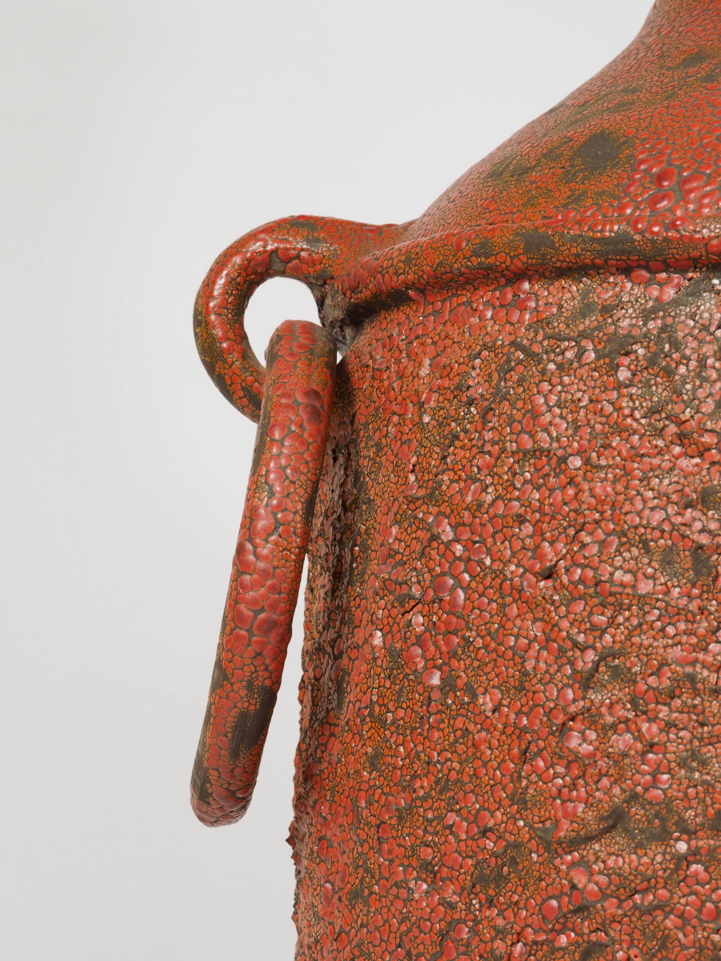Monumental sun vase "Fat Lava" from the mid-century, with a rare movable ceramic handle handmade.