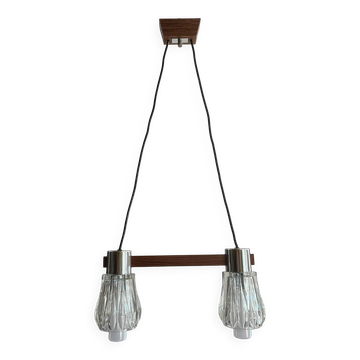 Suspension art déco verre et teck