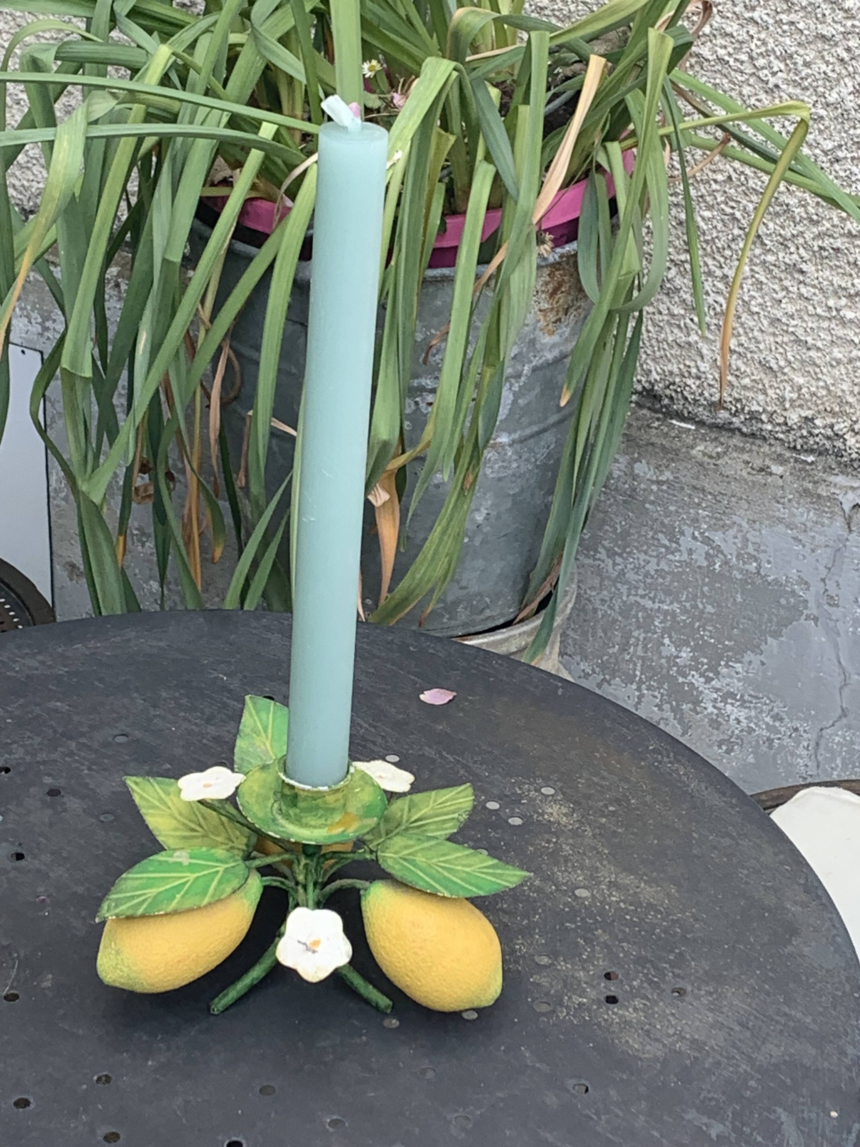 Metal candle holder vintage lemons
