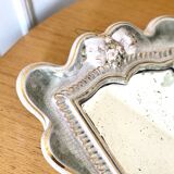 Small antique mirror in cracked ceramic with Commedia dell'Aigle mask decoration
