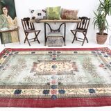 7x11 Rug For Living Room Red Green Bordered Vintage Area Rug, 215x335Cm