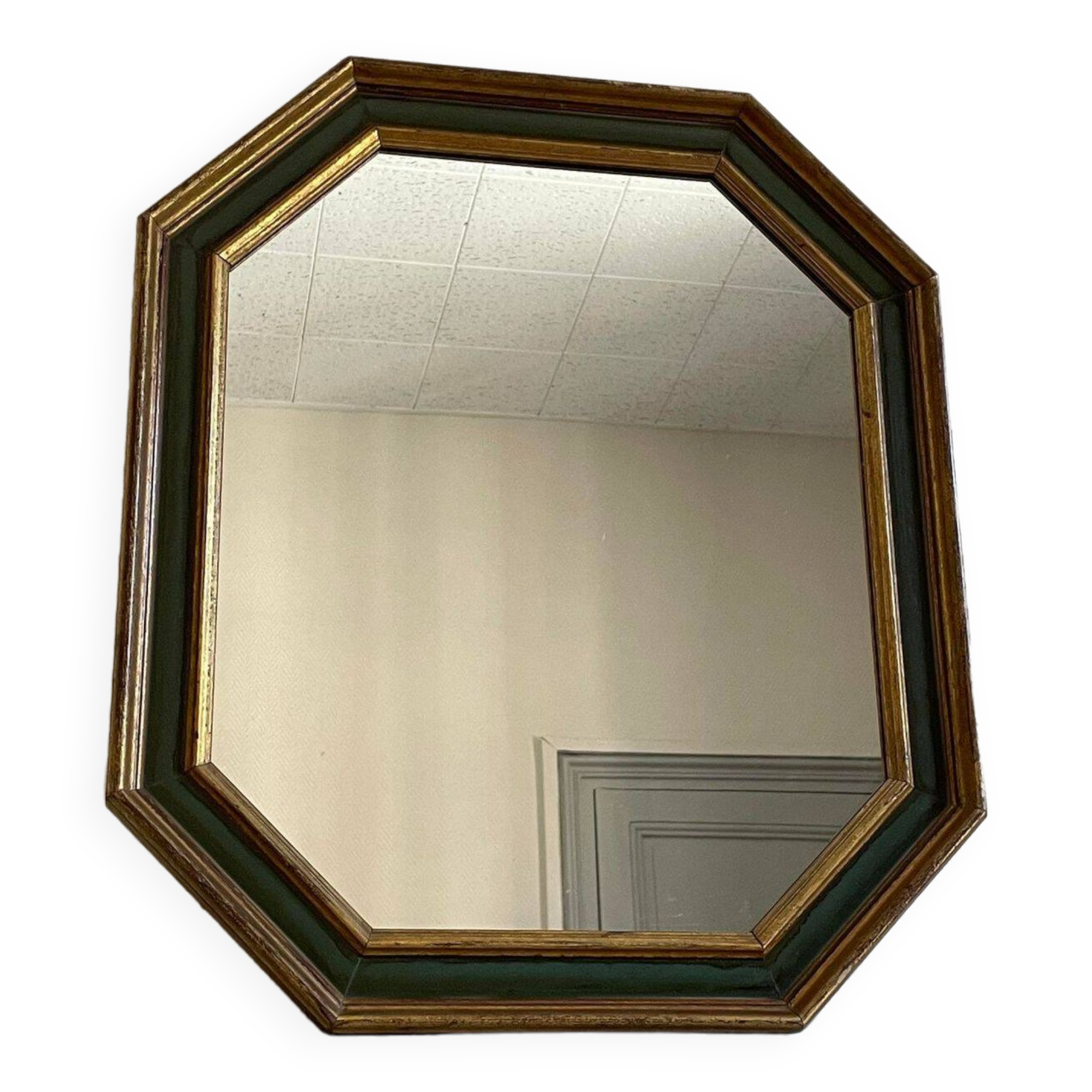 Gold and green wood frame mirror