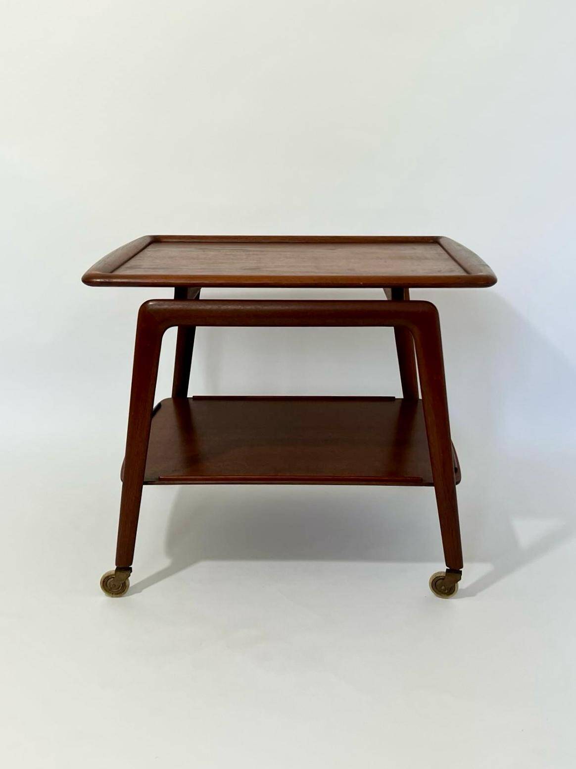 Scandinavian teak trolley on wheels, Arne Hovmand for Mogens Kold