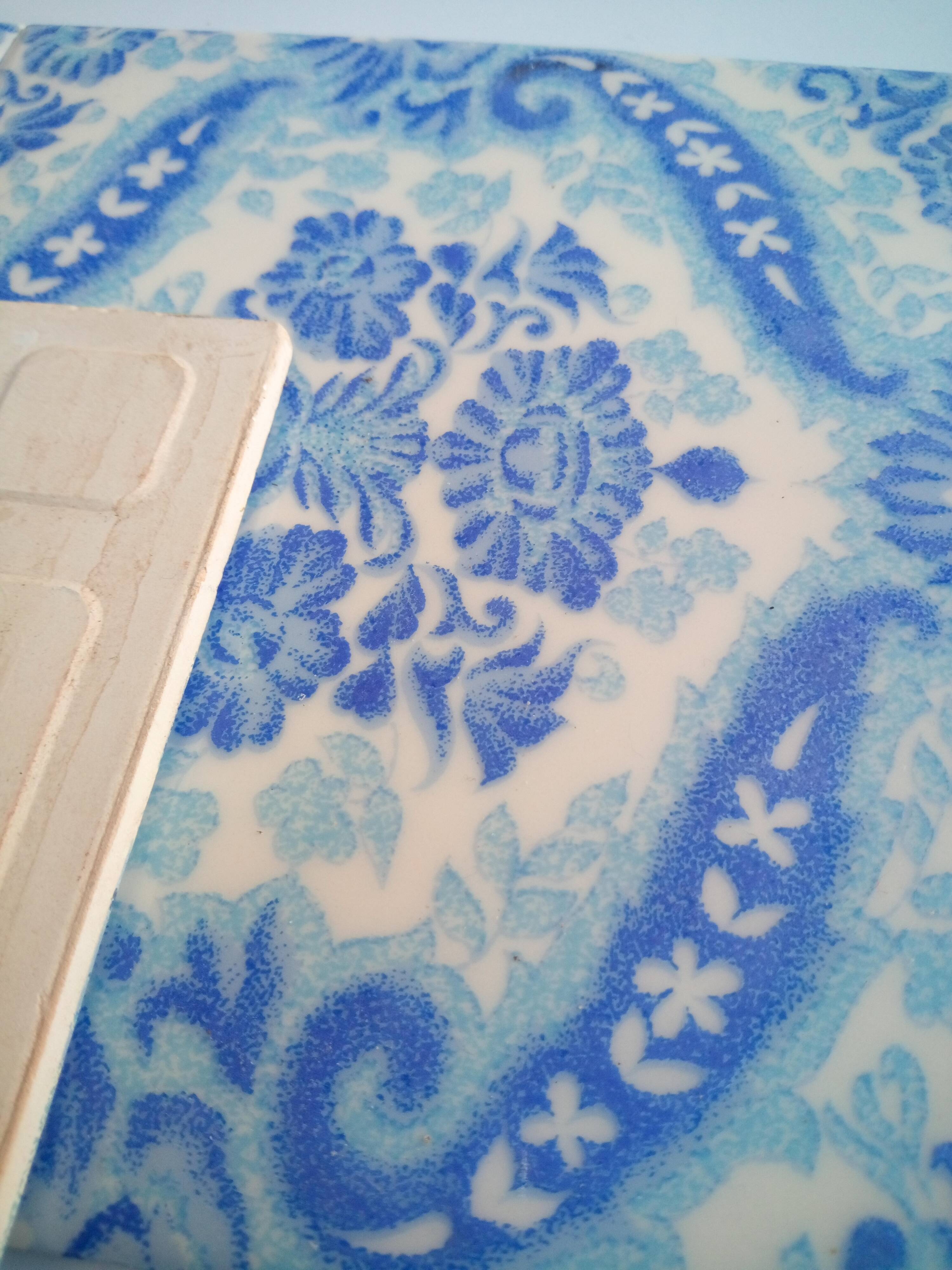 4 glazed ceramic tiles, flowers, 60s