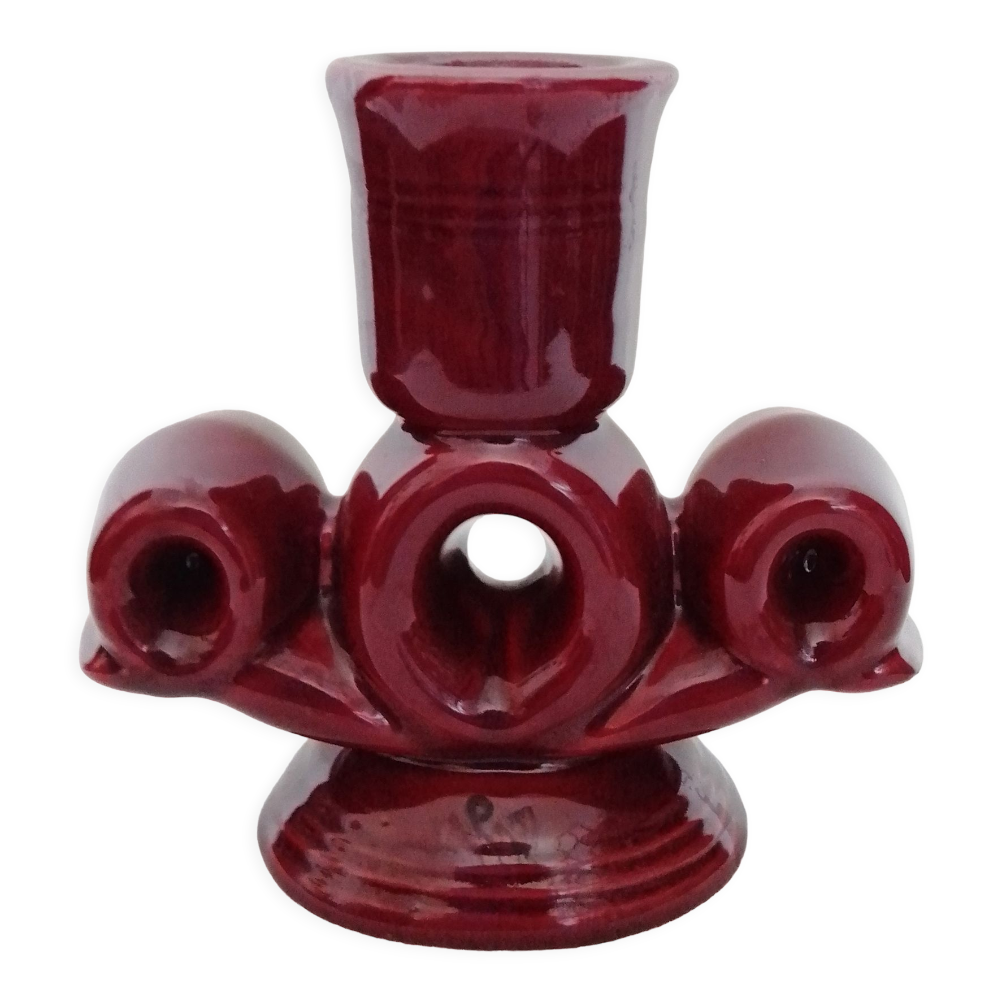 Bordeaux ceramic candle holder, signed Vallauris