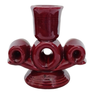 Bordeaux ceramic candle holder, signed Vallauris