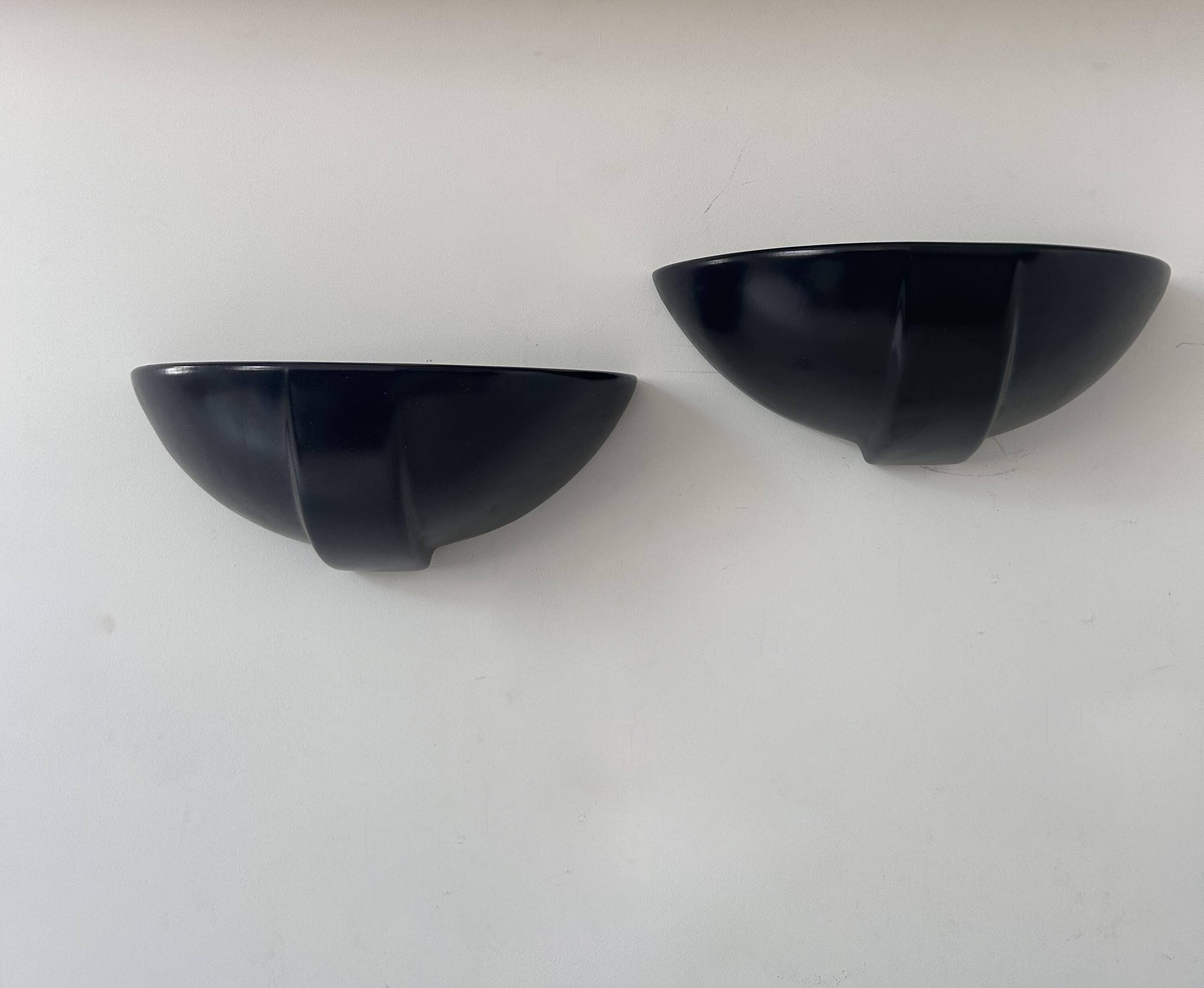 Pair of vintage wall lights, black porcelain, France 1970
