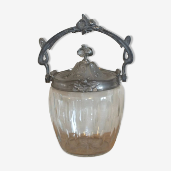 Crystal and pewter biscuit bucket Art nouveau