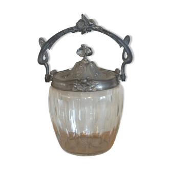Crystal and pewter biscuit bucket Art nouveau