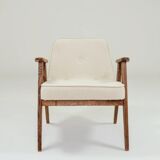 Vintage Lounge Chair Oak Wood and Bouclè Fabric Scandinavian Design