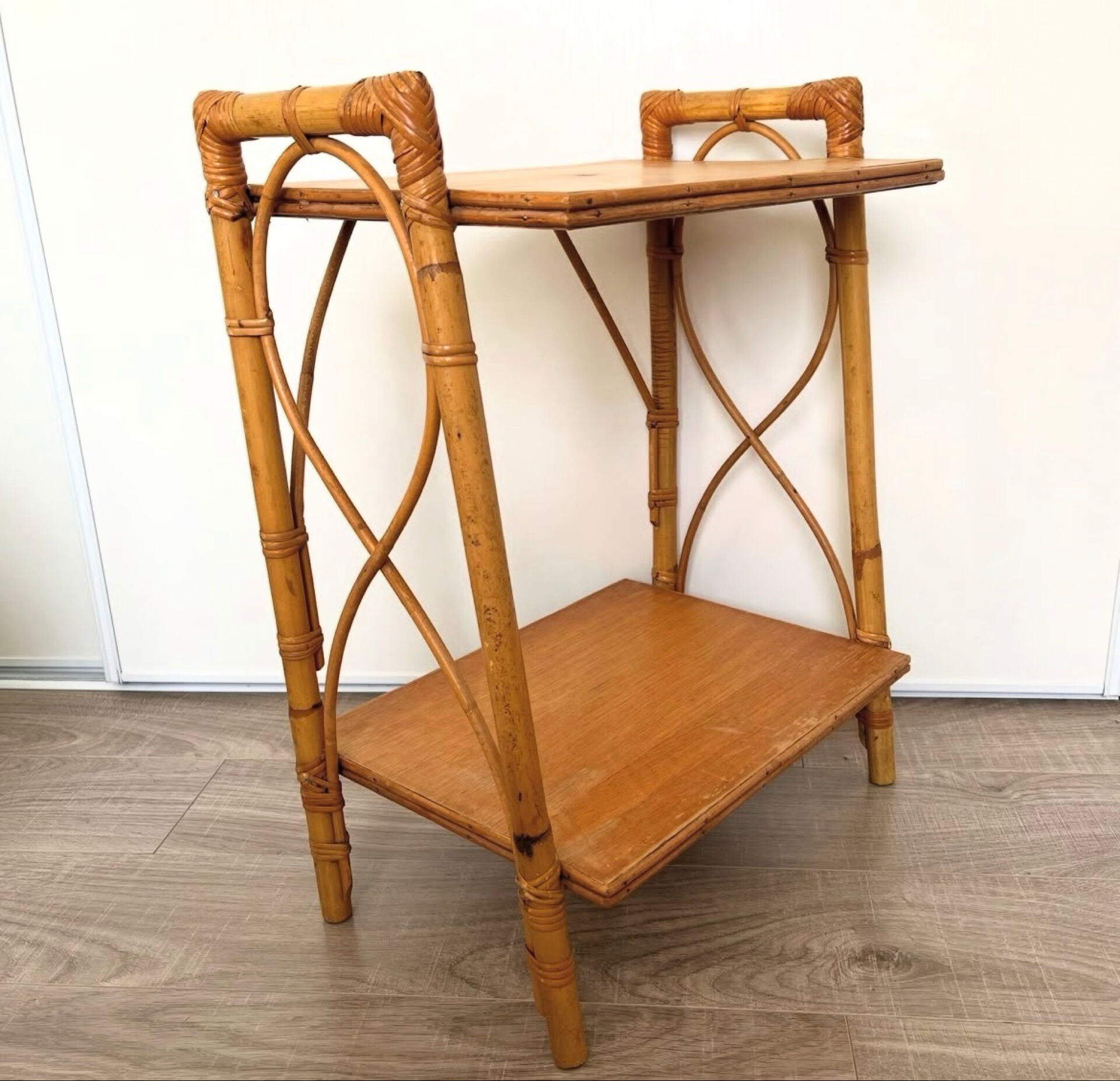 Vintage rattan bedside table