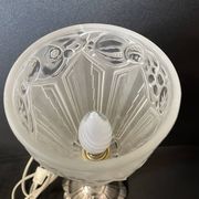 Art Deco table lamp – Silver bronze & pressed/molded glass