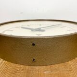 Brown industrial factory wall clock from Pragotron, 1960s