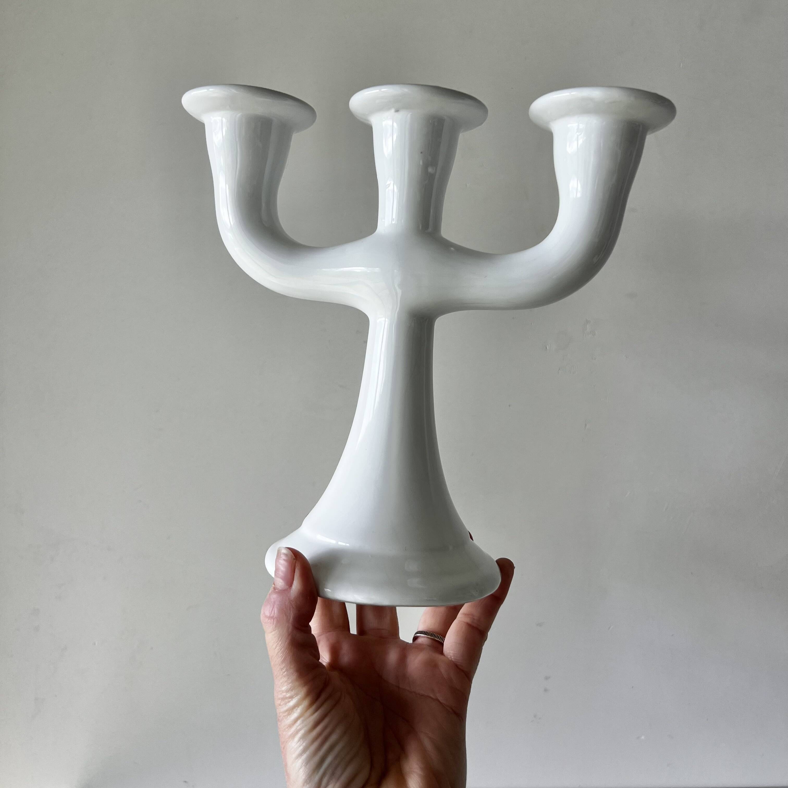 Chandelier with 3 branches in white ceramic Guldkroken Sweden – Vintage