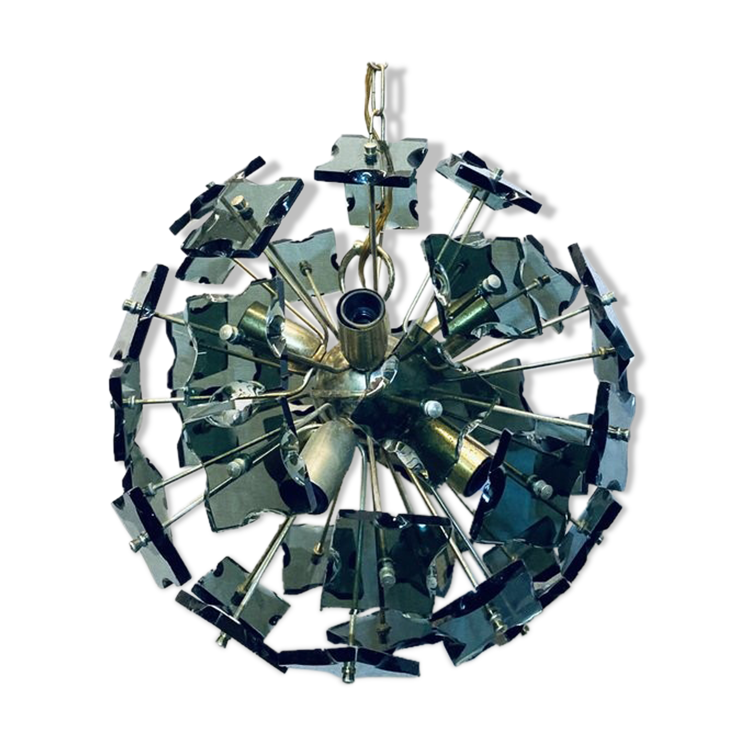 Italian sputnik murano glass smoked glass and metal, 1960s