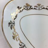 Ravier ancien de forme ovale de couleur blanc et or made in france sarreguemines