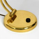 Huge 1970s brass table lamp with adjustable neck and shade from Hillebrand