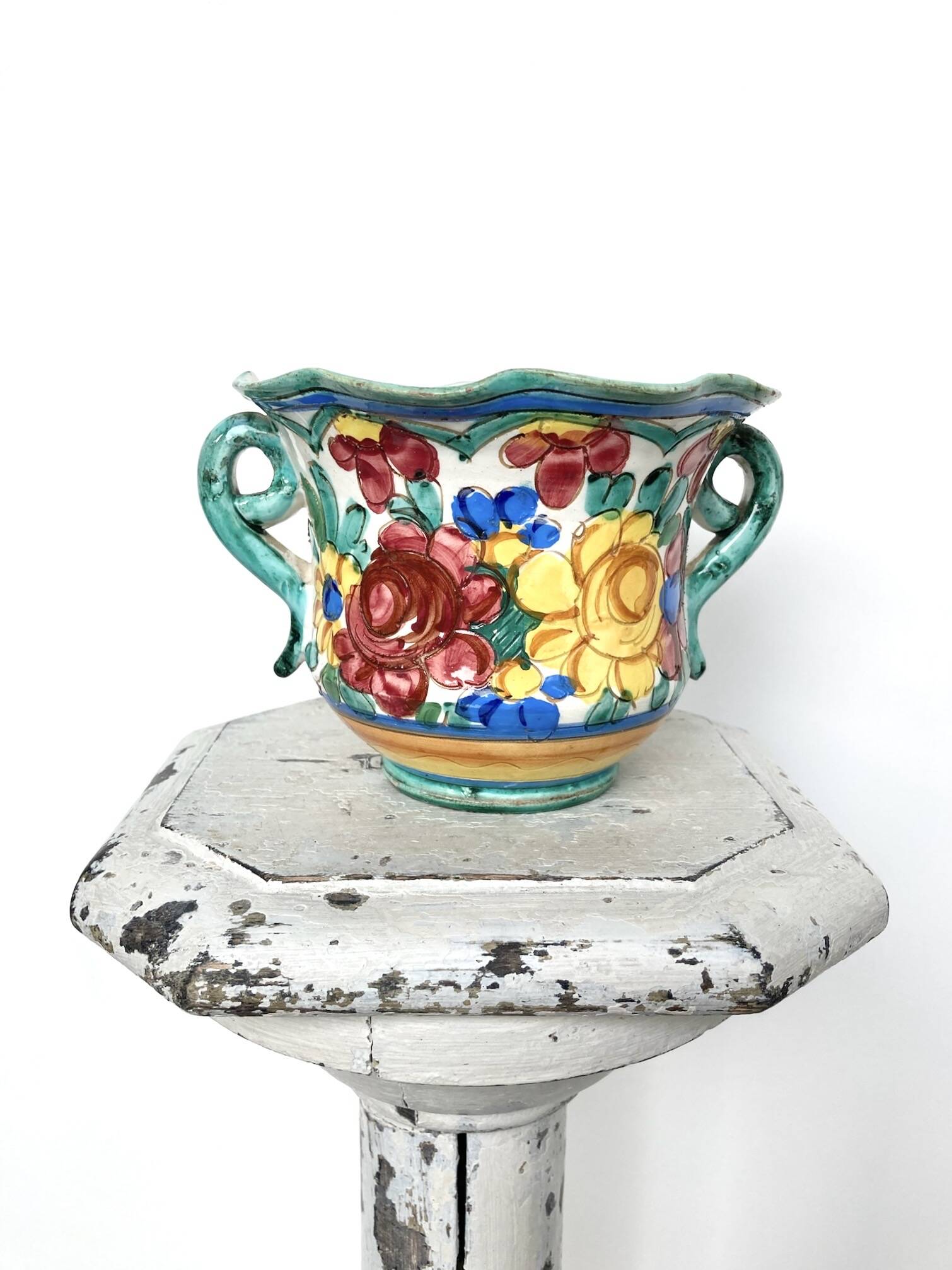 Cache pot fleurs plante en céramique italienne émaillée