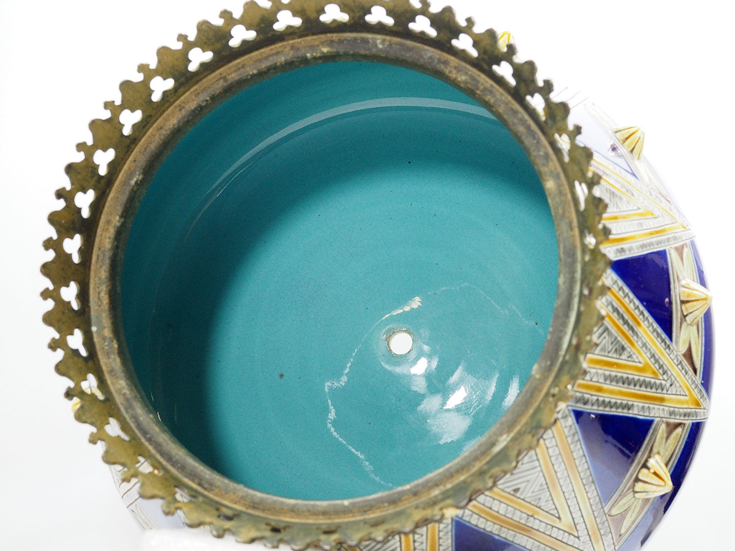 Antique Sarreguemines Majolica and bronze planter-19th century