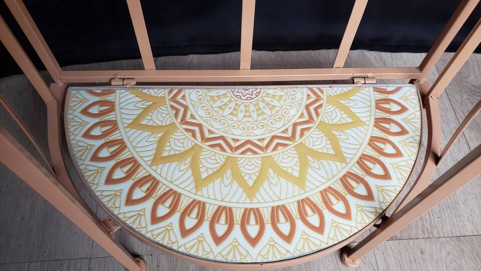 Wrought iron and ceramic half-moon shelf