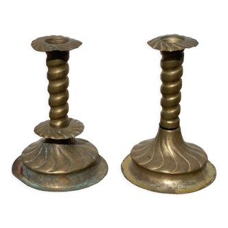 Pair of Berber twisted brass candle holders