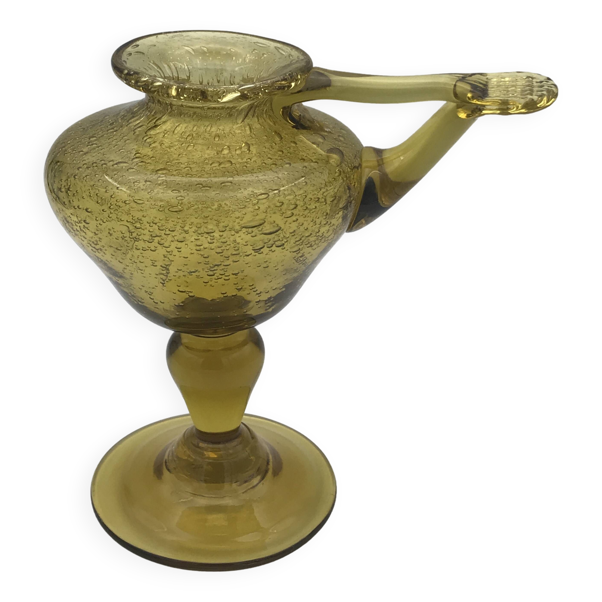 Yellow bubble hand blown glass oil lamp biot glassworks