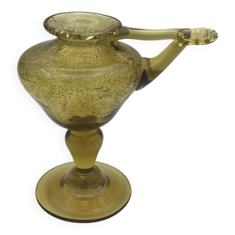 Lampe à huile en verre soufflé main bullé jaune verrerie biot