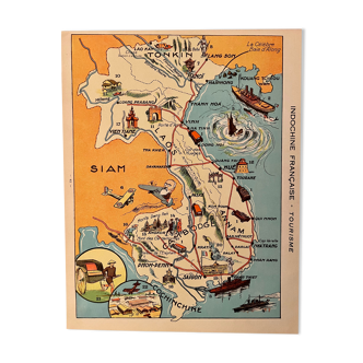 Affiche ancienne carte de l'Indochine française (tourisme) - 1931