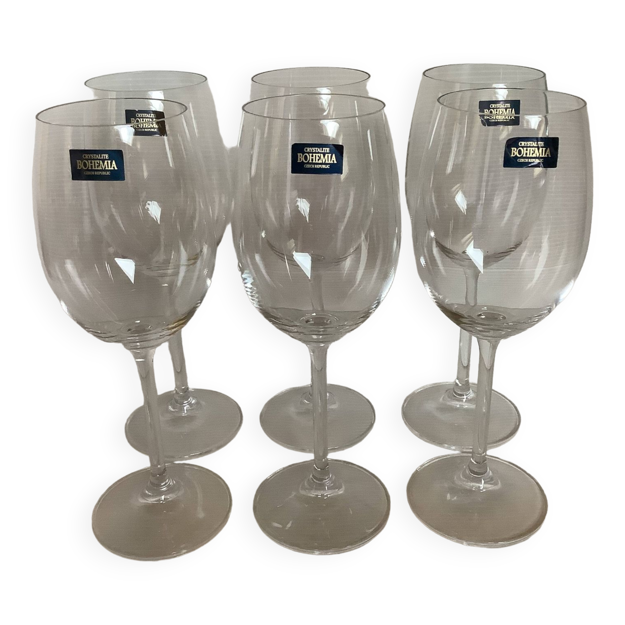 Six crystal goblets from Bohemia.